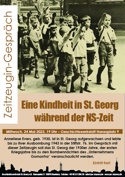 Ankündigung Zeitzeugengespräch Kindheit in St. Georg während der NS-Zeit